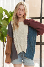 Beige Long Sleeve Colorblock Knit Sweater