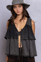 Black Tie Front Sleeveless Ribbed Knit POL Top 7/20/23 6682