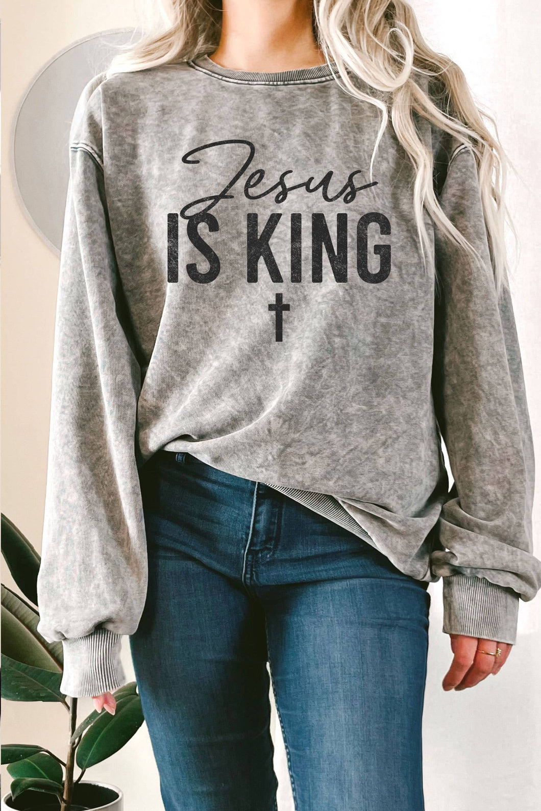 Grey Jesus Is King Cross Graphic Terry Sweatshirt