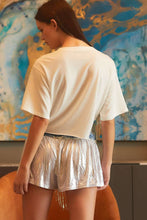 Denim Rhinestone With Metallic Fabric Denim Shorts