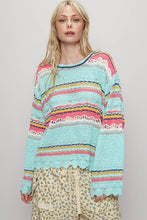 Mint Multi Round neck long sleeve striped solid sweater POL top