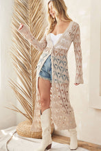 Natural Button Down Crochet Maxi Cardigan
