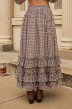 Brown Plaid Ruffled Tiered Hem Midi Skirt