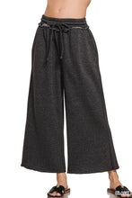 Crop Black Acid Wash Fleece Palazzo Sweatpants With Pockets