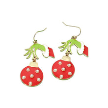 Gold Pink Grinch Christmas Ornament Charm Drop Dangle Earrings