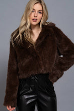 Dark Coffee Long Sleeve Notched Collar Faux Fur Cropped Jacket