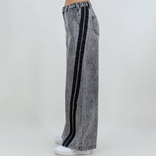 Black Acid Washed Pull On Wide Jeans