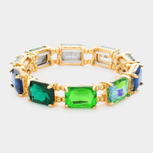 Blue Red White Emerald Cut Stone Stretch Evening Bracelet