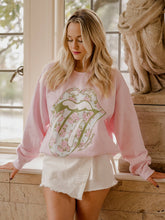 Rolling Stones Floral Lick Pink Thrifted Graphic Sweatshirt