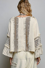 Natural Raw Edge Contrast Panels Textured Woven Boxy POL Top