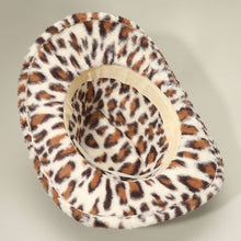 Brown Fuzzy Faux Fur Leopard Pattern Cowboy Fedora Hat
