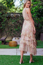 Ivory Floral Waterfall Ruffle Midi Dress Crochet Trim