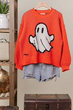 Orange Halloween Spooky Face Ghost Knit Top