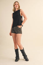 Grey Leopard Denim Shorts