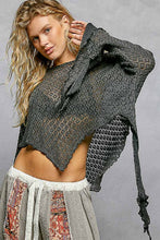 Black Round Neck Crochet Raw Edge Solid Knit Top