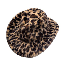 Dark Brown Leopard Fuzzy Faux Fur Leopard Pattern Cowboy Fedora Hat