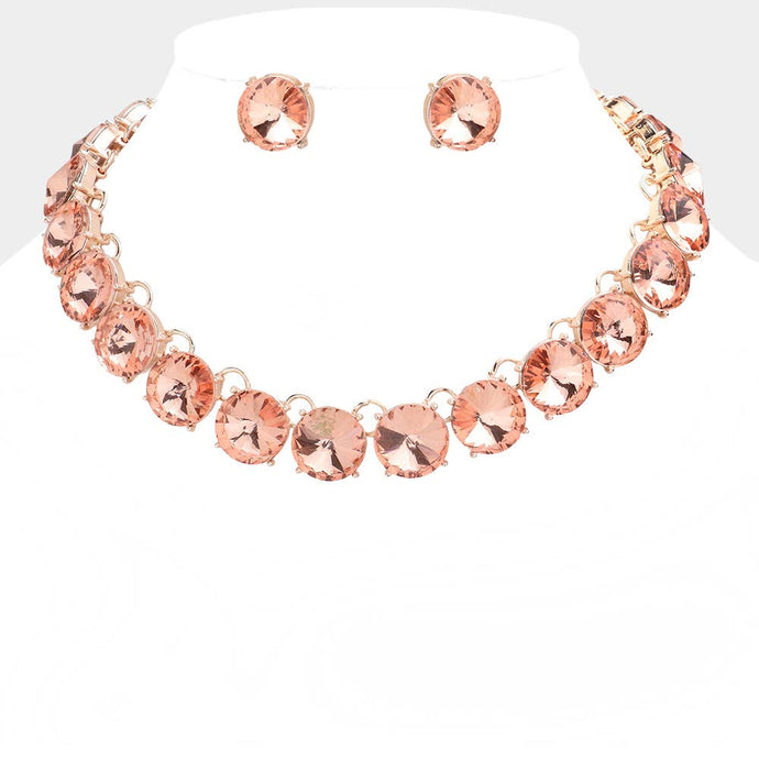 Peach Rose Gold Round Stone Link Evening Necklace