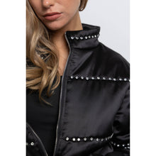 Black  Long Sleeve Satin Cropped Bomber Jacket
