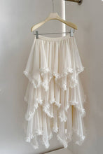 Beige Layered Ruffle Midi Skirt