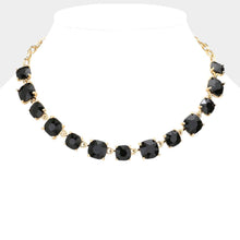 Gold Cushion Square Stone Link Evening Necklace