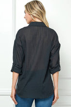 Black Oversize Sheer Button Down Top