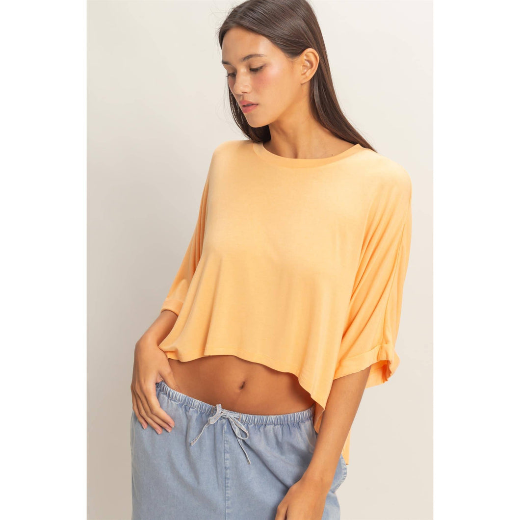 Apricot Relaxed High-Low Batwing Sleeve Top