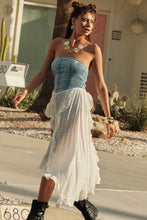 Light Chambray Tencel Denim and Gauze Strapless Ruffled Maxi Top