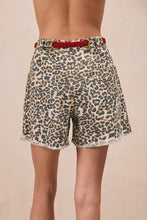Red Braided Waist Belt Patch Pockets Leopard Shorts