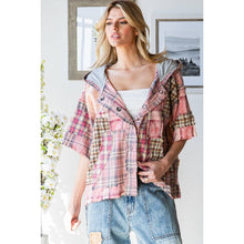 Pink Washed Plaid Mix Button Down Oli+Hali Hoodie