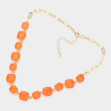 Coral Neon Cushion Square Stone Link Evening Necklace