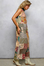 Almond Multi V-neck Sleeveless Varied Patchwork Dual Patch Pocket POL Overalls