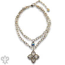 Black Double gold chain pendant necklace with Austrian crystal