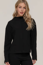 Black Long Sleeve Visible Overlocked Seams Detail Brushed Rib Top