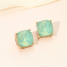 Gold Grey Square Cushion Stud Earrings