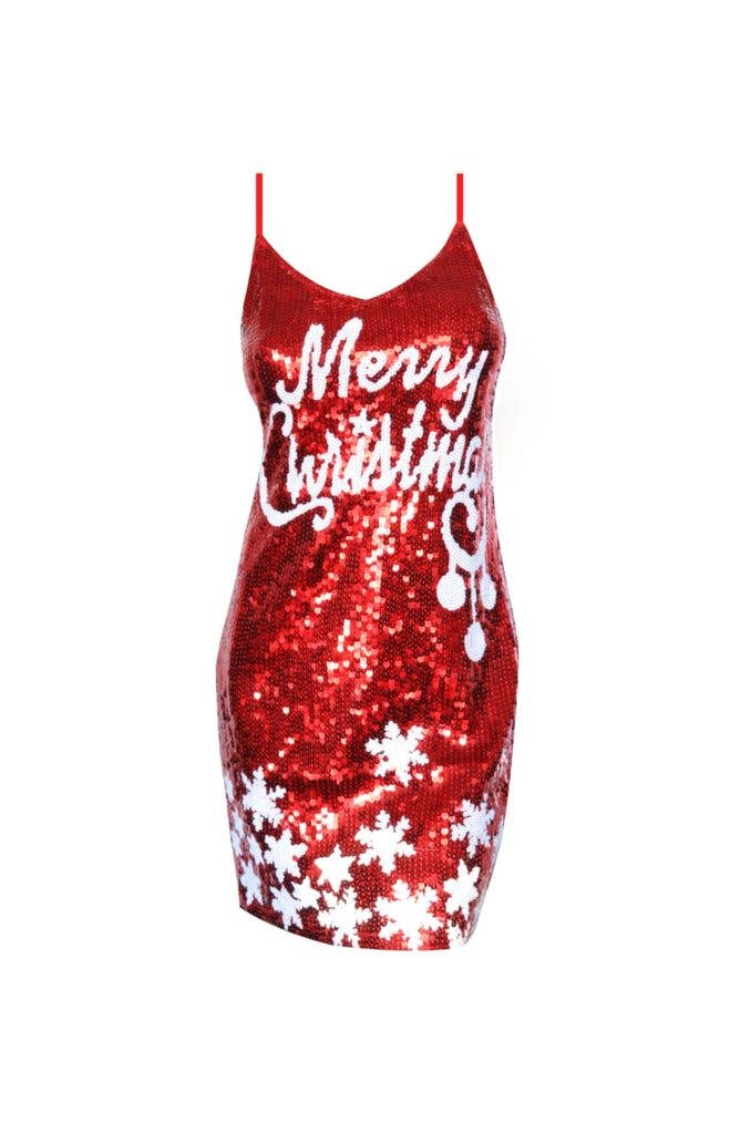 Red Merry Christmas Sequin Dress L Red Merry Christmas Sequin Dress L