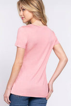 Burgundy Short Sleeve V-neck Top with Pocket