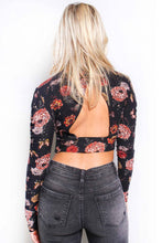 Butterfly Garden Long Sleeves Mock Neck Printed Crop Top