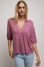 Mauve Button Down V Neck Crop Shirt