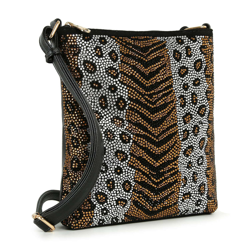 Black Rhinestone Animal Print Crossbody Sling
