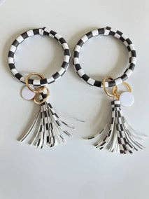 Checkerboard Bangle Bracelet Keyring With Tassel