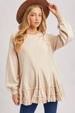 Oatmeal French Terry Ruffled Tiered Hem Tunic Sweatshirt