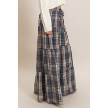 Blue Tiered Plaid Wide-Leg Pants