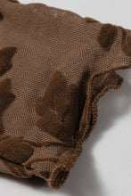 Brown Floral Print Mock Neck Sheer Mesh Long Sleeve Top
