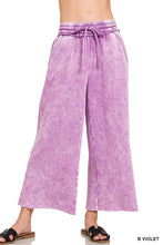 Crop Black Acid Wash Fleece Palazzo Sweatpants With Pockets