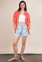 Coral Mineral Washed Oversized Gauze Shacket Jacket