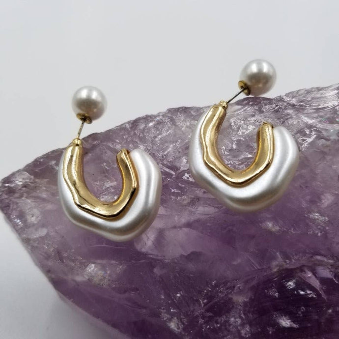 18K Gold Plated Pearl C Hoop Earring