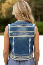 Denim Light Sonia Denim Floral Embroidered V Neck Vest