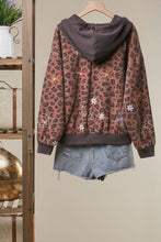 Brown Zip-Up Hoodie with Floral Embroidery Jacket
