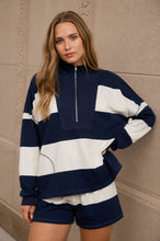 WIDE STRIPE HALF ZIP LONG SLEEVE KNIT TOP : HUNTER GREEN