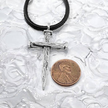 Large Antique Silver Finish Nail Cross Pendant Necklace